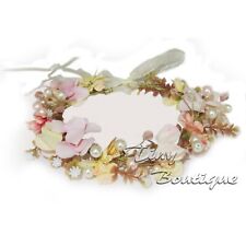 Girls Flower Hair Garland Head Floral Tiara with Pearls Beads Wedding Party Prom