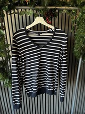 Ladies blue stripe Tommy Hilfiger v neck knit jumper size large