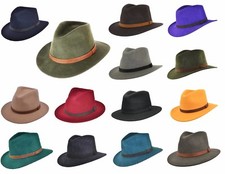 Mens 100% Wool Fedora Hat Crushable Felt Trilby with Leather Type Band 4 Sizes