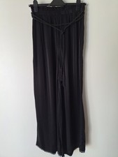 ZARA - Ladies Wide Leg  Trouser, Side Zip and Cord Belt, Black, UK Size S(small)