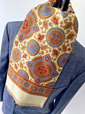 VTG mens INDIE BEIGE MULTI COLOUR PAISLEY PATTERN SILK FEEL EVENING LONG SCARF