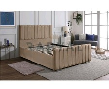 Velvet Upholstered Ottoman Lift-Up Storage Bed Frame Double Size, Beige