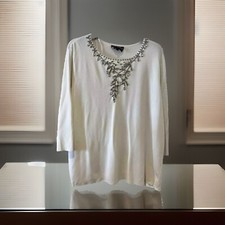 Casamia Exclusive Sz L 14-16 White,Stretchy,Teardrop Jewel Embellished Top VGC