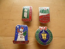 4 Butlin's Xmas enamel badges 1963-64-66-67