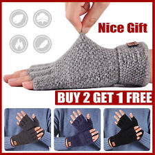 Winter Alpaca Wool Fingerless Gloves Warm Thermal Knitted Half Finger Mittens UK