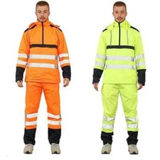 Hi Viz Vis Workwear Suit Waterproof High Visibility Hoody Jacket Trouser Work