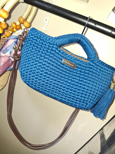 Handmade blue woven fabric top - handmade,