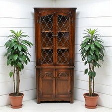 Old Charm Corner Display Cabinet with Leaded Glass Tudor Brown FREE UK Delivery*