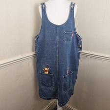 Disney Vintage Winnie The Pooh Denim Pinafore Dungaree Dress Embroidered 90s L