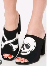 Iron Fist Dead Tired Slide Heels Skull Crossbones Mule Shoes Size 7 EU 40