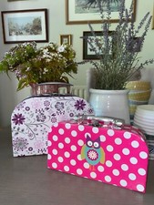 2 Vintage Styl Suitcase Box Monsoon Pink Polka Dot Owl Next Lilac Floral Storage