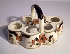 splendid antique porcelain Egg Carrier & 6 egg cups - marked DERBY JAPAN