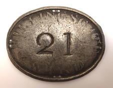 ANTIQUE VICTORIAN POLICE BOX NUMBER PLATE 21 BILLINGSGATE WARD LONDON 2.75" x 2"