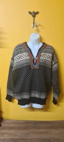 Black white wool nordic knit - black,