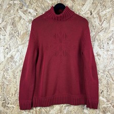Ralph Lauren Sweater Jumper Nordic Snowflake Hand Knit Roll Neck Knit Red Large