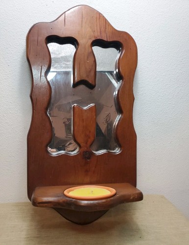 Wood wall shelf mirror candle - shelf,