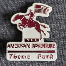 American Adventure Theme Park Vintage Cut Out Pin Badge. Ilkeston Derbyshire.