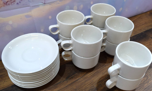 Ceramic white cups saucers - white,