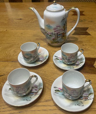 Vintage Kutani Hand Painted Coffee/Tea Set With Geisha Girl In Cup Base