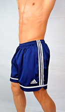 Adidas—Mens—Shiny—Glanz—Soccer—Football—Shorts—Navy—Blue—Scally—Chav—Gym—Footy