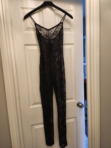 Lace knit black catsuit - lace,