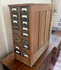 large Heavy Solid Oak Cabinet Jewelry Apothecary Archive Chest  18 Drawers 78cm