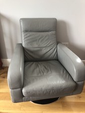 1980’s Swivel Sitting Arm Chairs Grey Leather Bar Man Cave 