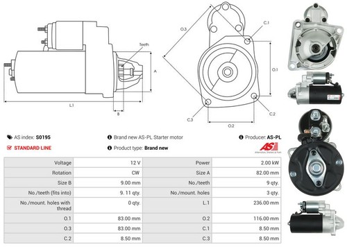 Fits autostarter s0195 starter - autostarter,