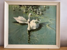 Vernon Ward Vintage Retro Print Harmony of Spring 1960s Swans Boots Frame