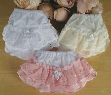 Baby Knickers Pantie Broderie Anglaise Pearl Flower White Pink Cream 0 3 6 12 18