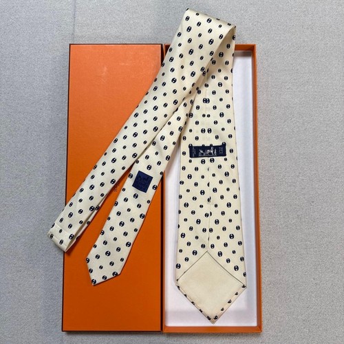 Hermes tie white - white/ivory/navy, h