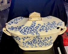 Vintage Soup Tureen -Ridgway Maidenhair Fern-blue and White : Gold Handles RARE