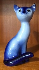 Vintage Sylvac  Blue Cat Figurine 3404 Long Neck 1960s Ceramic Pottery Ornament