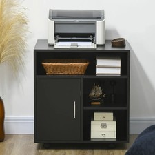 Home Office Storage Cabinet. Wooden Printing Station With Wheels