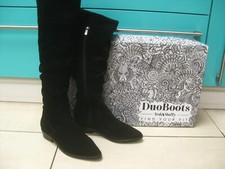 DUO OVER KNEE BOOTS 4 37 Ted & Muffy black suede leather military low heel