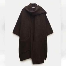 Ladies Brown Zara  Scarf Cape Affect Smart Country  Cardigan Chunky Knit 10 - 16