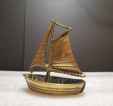 Vintage Brass Sailboat Nautical Desktop Ornament Paperweight Yacht  Maritime
