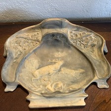 Incolay Stone Carved Deer Stag Hunting Valet Dresser Tray Desk Organizer Vintage
