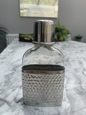 Vintage Whiskey Hip Flask Pewter And Glass Silver Plate Fantastic Condition 