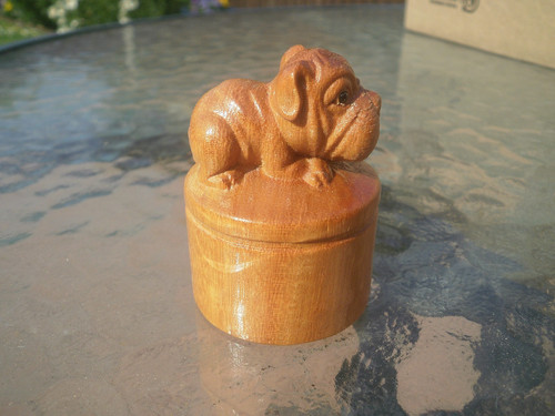 Carved wood netsuke bulldog