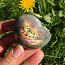 Labradorite Purple Gold Flash Heart Carving Stone Crystal