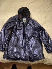 Wippette Metalic Blue Shiny Pvc Rain Jacket With Hood. Size M