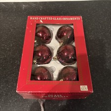 CHRISTMAS, Vintage Woolworths Hand-crafted Glass Baubles, Red X 6