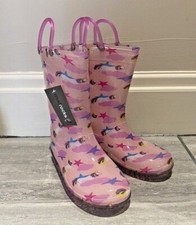 Wellies Girls Wellington Boots Pink Unicorn Childrens Kids Pull On UK 11, 13, 2