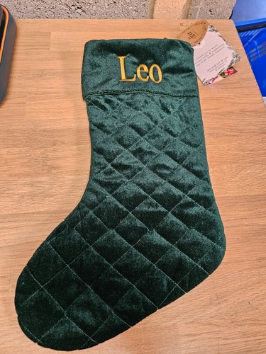 Green christmas stocking leo - green,