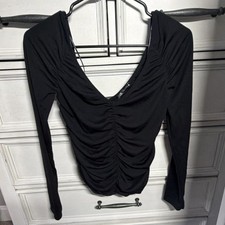 ZARA Black Ruched Deep V Knit