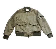 Bellfield Mens Bomber Jacket Size Medium Olive Green Full Zip Cotton Canvas