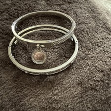 2 Michael Kors Silver Bangles With Crystal Accents Excellent Condition