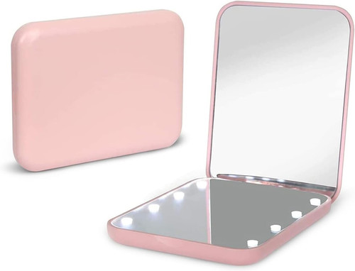 Pink led pocket mirror 3x - pocket, 1x/3x