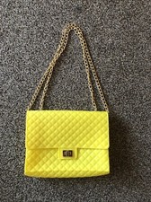 Bright Yellow Rubber Jelly Shoulder/side Bag 9”x7”  Metal Strap Kitsch Ex Cond